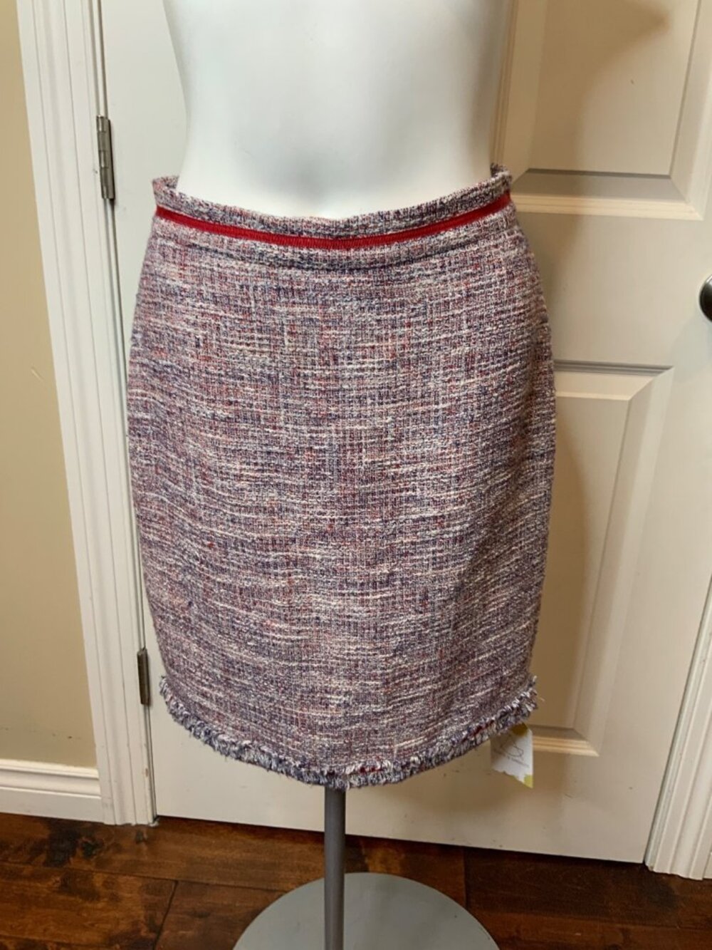 Carolina Herrera CH Red White Blue Tweed Pencil Skirt, Size 4